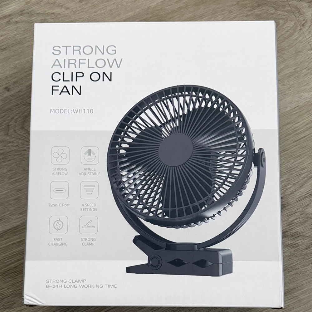 Black Clip-On Fan with Strong Airflow